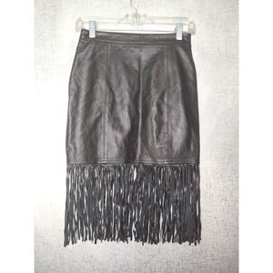 Cusp by Neiman Marcus Genuine Leather Fringe Skirt Sz XS